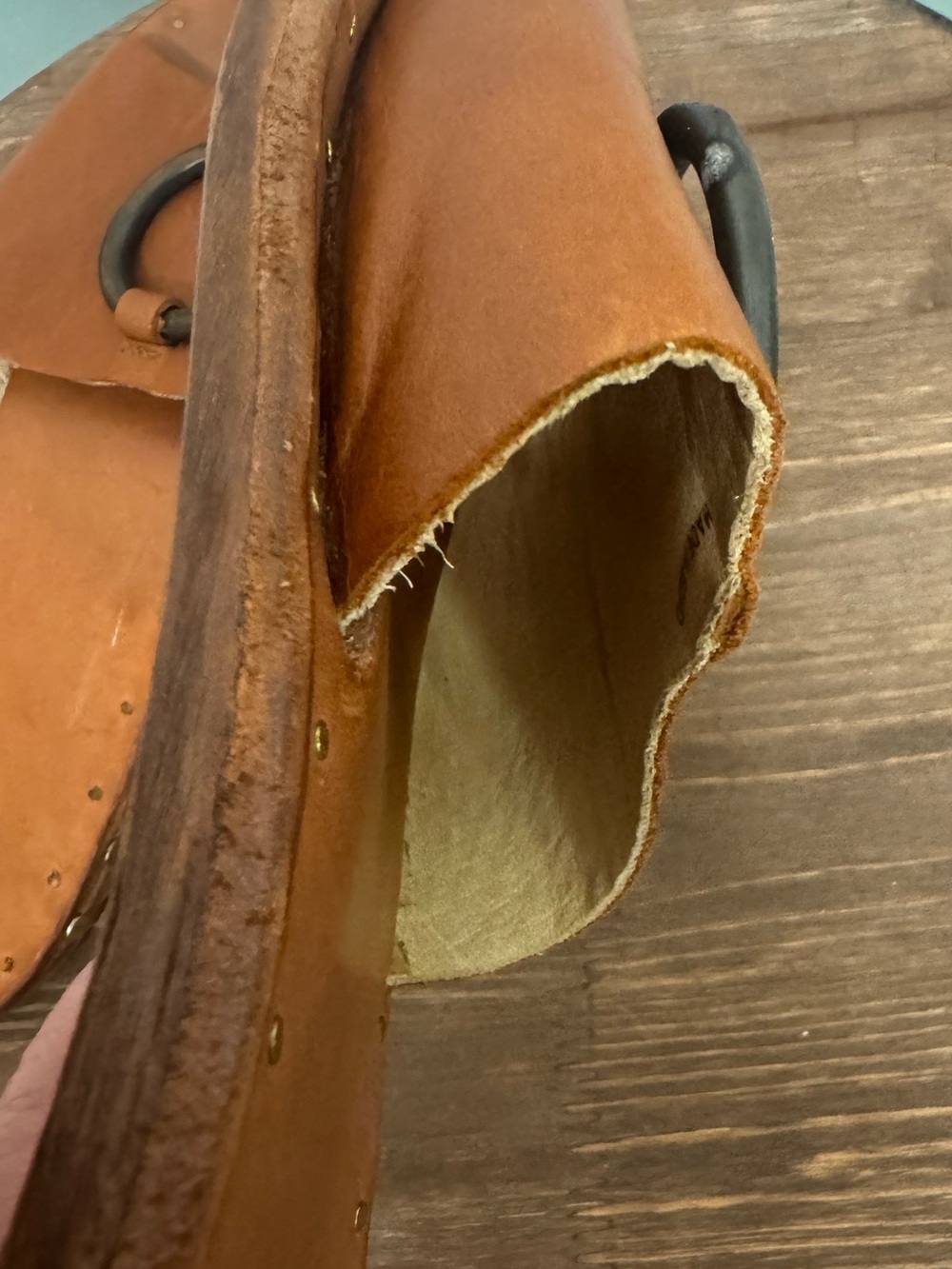 beek Cockatoo Women's Cognac Leather Slide Sandals with Metal Ring Sz 7 - Picture 5 of 6